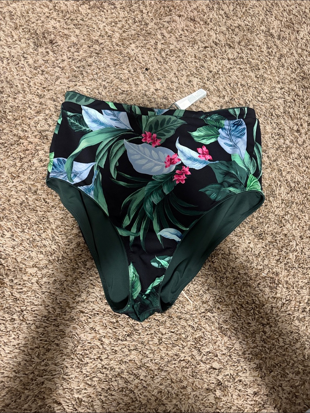 High-Waisted Reverse-able Tropical Print Bikini Bottoms - Green & Black